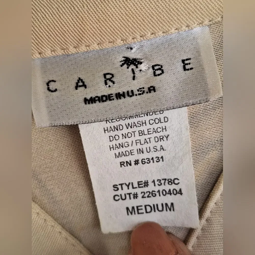 Classic Caribe Floral Beige Women's Jacket SzM Zip Front Pockets Rayon Blend